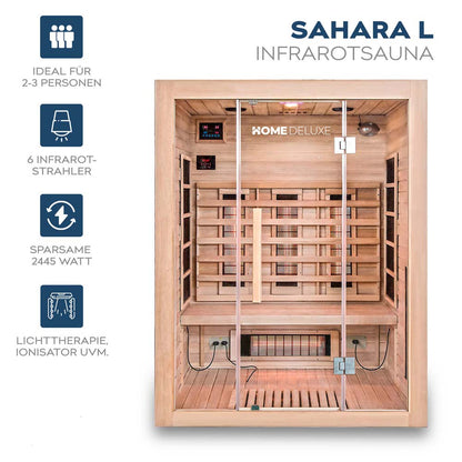 Home Deluxe Infrarotkabine mit Vollspektrumstrahler SAHARA L - 150 x 120 cm für 3 Personen