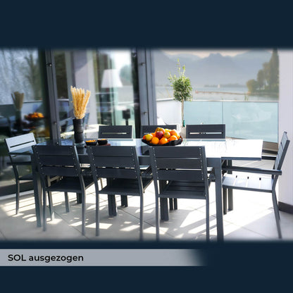 Home Deluxe Gartentisch ausziehbar aus Glas SOL - 180/240 x 90 cm