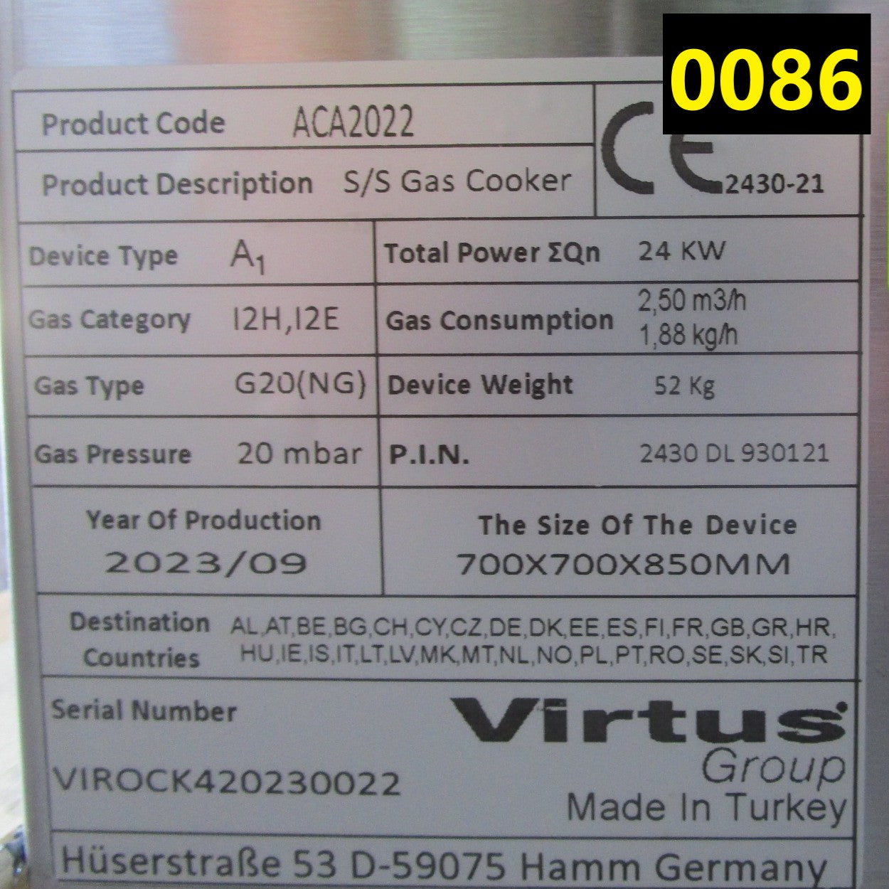 Virtus Gaskochfeld auf offenem Unterbau mit 4 Brenner (26,0 kW) - BESCHÄDIGT