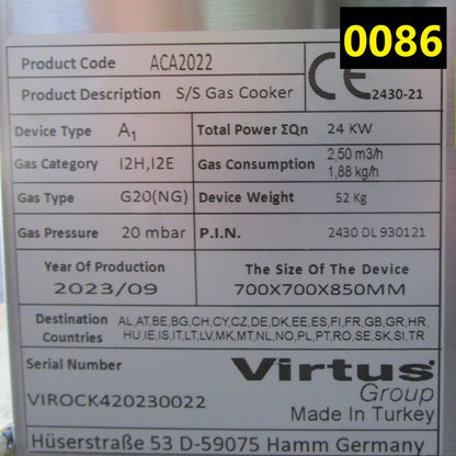 Virtus Gaskochfeld auf offenem Unterbau mit 4 Brenner (26,0 kW) - BESCHÄDIGT