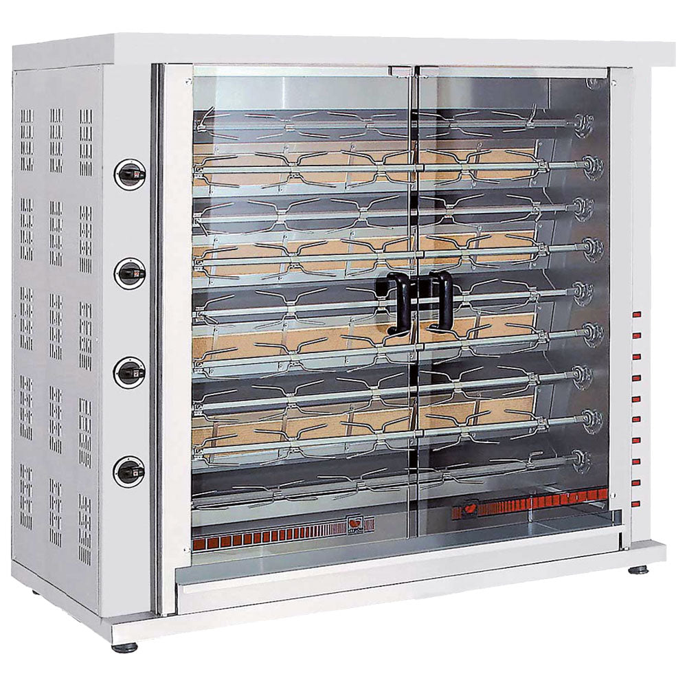 Virtus Gas-Hähnchengrill mit Beleuchtung, 9 Spieße für 36-45 Hähnchen