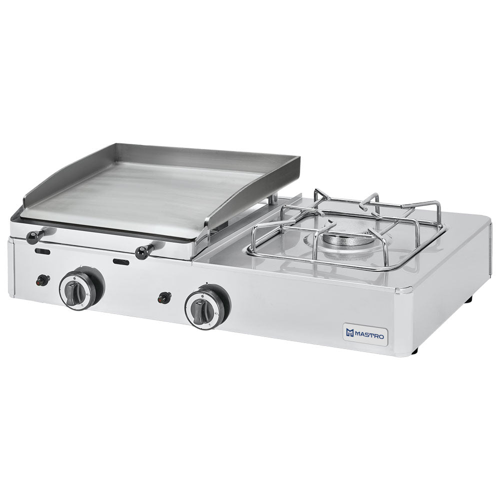 Virtus Gas-Kombigrillplatte mit 1 Grillzone und 1 Gasbrenner, Tischmodell - LPG