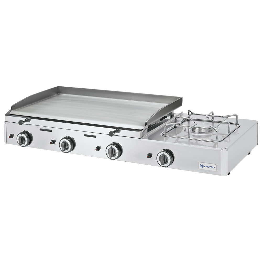 Virtus Gas-Kombigrillplatte mit 3 Grillzonen und 1 Gasbrenner, Tischmodell - LPG