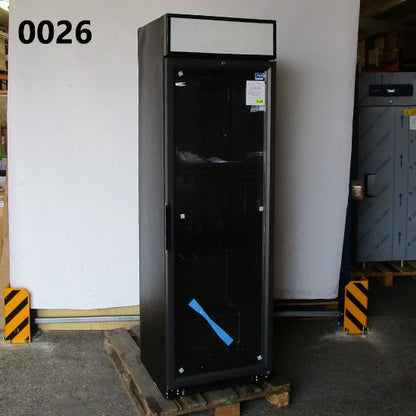 Virtus Getränkekühlvitrine 373 Liter mit Glastür und Werbedisplay, 5 Roste, +1°/+10°C, schwarz - BESCHÄDIGT