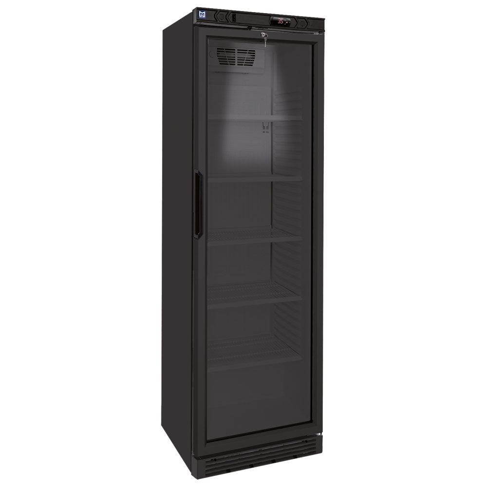 Virtus Getränkekühlvitrine 373 Liter mit Glastür und 5 Roste, +1°/+9°C - Farbe schwarz