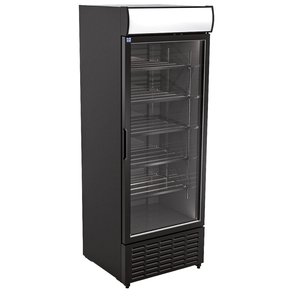 Virtus Getränkekühlvitrine 707 Liter mit Glastür und Werbedisplay, 5 Roste, +1°/+9°C - Farbe schwarz