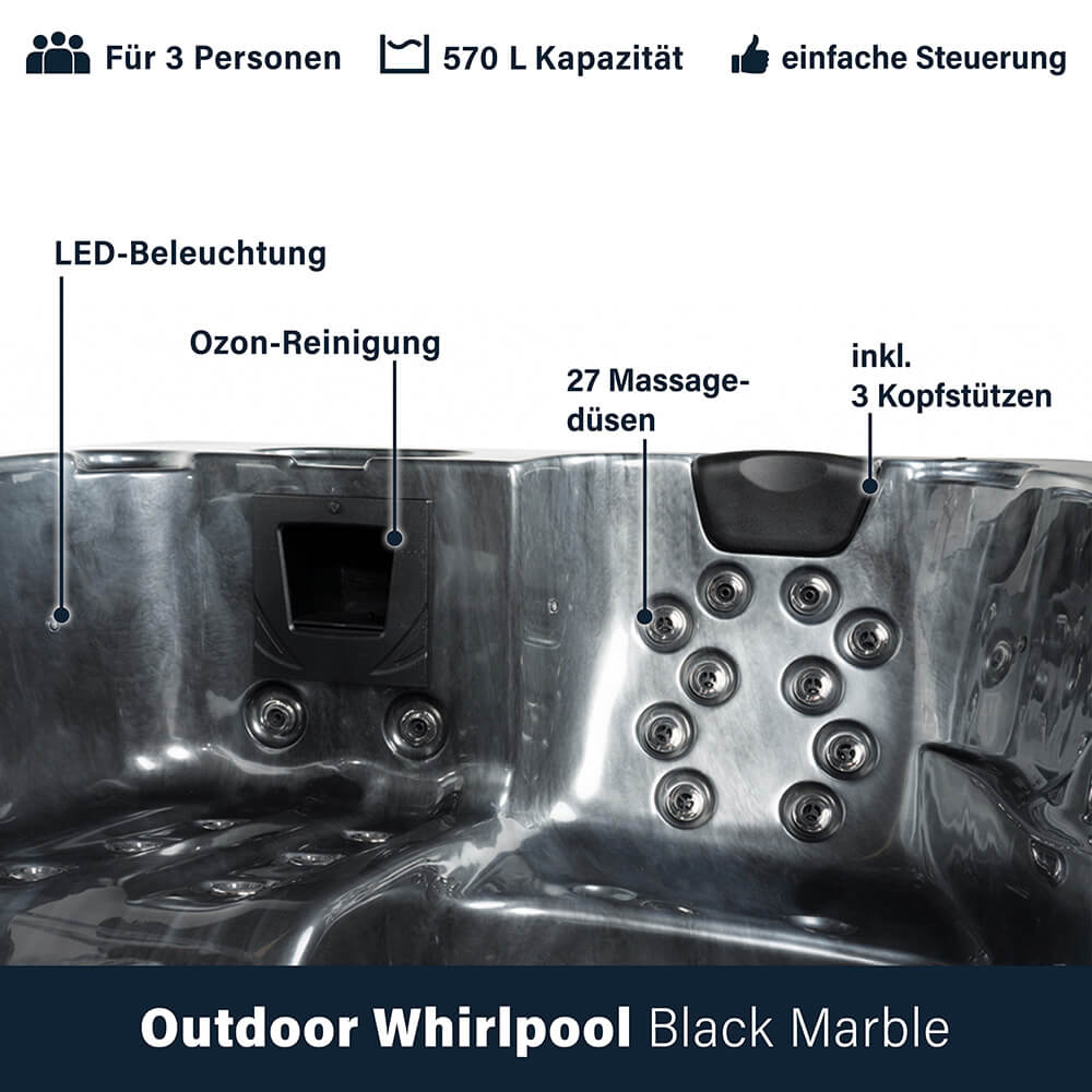 Home Deluxe Outdoor Whirlpool BLACK MARBLE - Mit Treppe und Thermoabdeckung