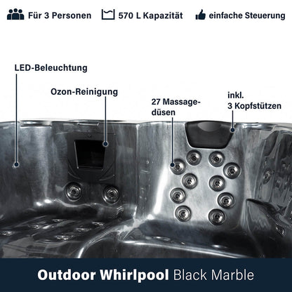 Home Deluxe Outdoor Whirlpool BLACK MARBLE - Mit Treppe und Thermoabdeckung