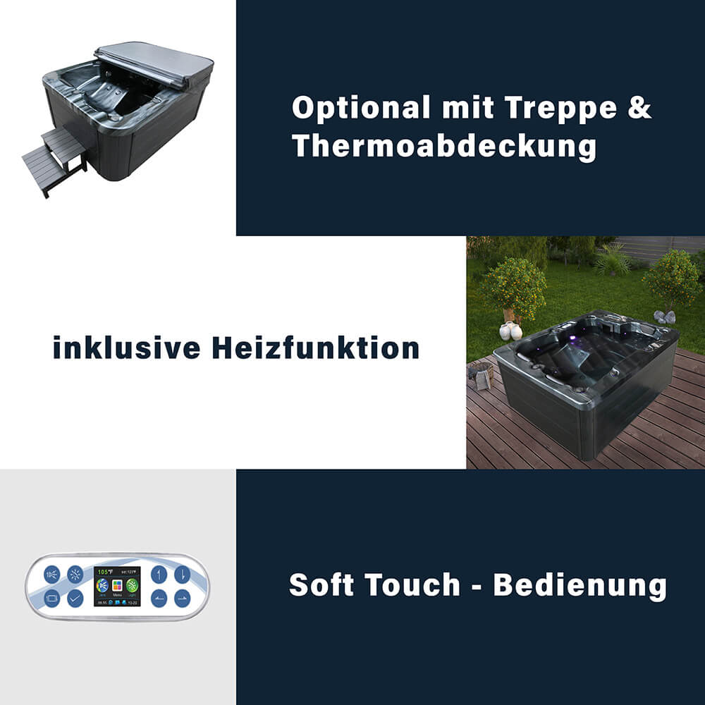 Home Deluxe Outdoor Whirlpool BLACK MARBLE - Mit Treppe und Thermoabdeckung