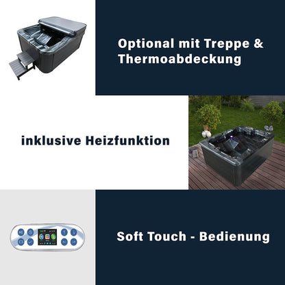 Home Deluxe Outdoor Whirlpool BLACK MARBLE - Mit Treppe und Thermoabdeckung