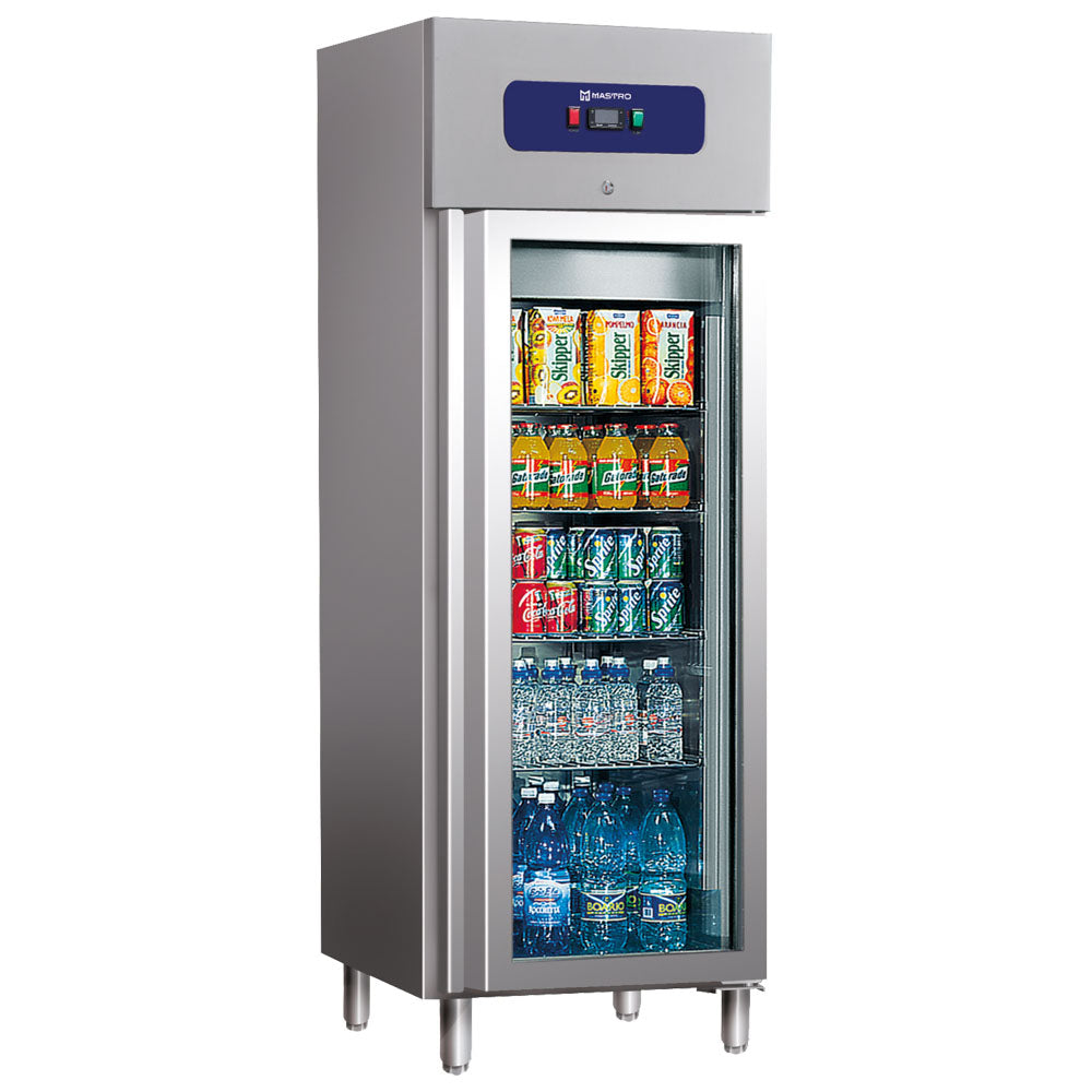 Virtus Kühlschrank 400 Liter aus Edelstahl mit Glastür, 460x485 mm, -2°/+8°C