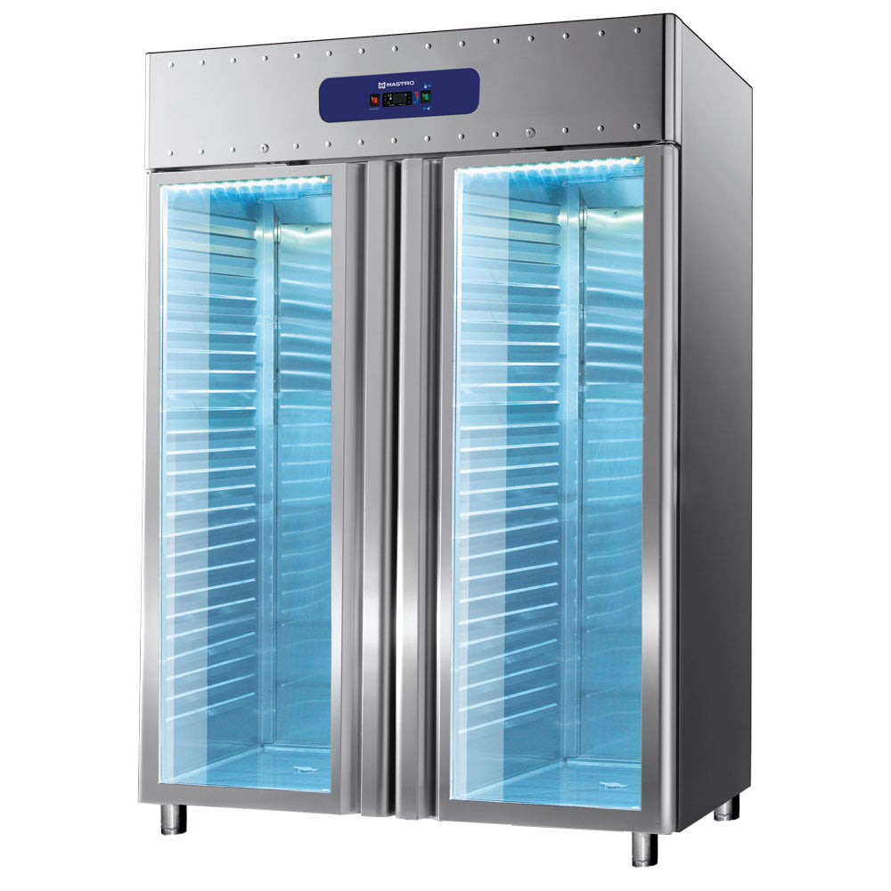 Virtus Tiefkühlschrank 1400 Liter aus Edelstahl mit Glastüren, GN 2/1, -10°/-25°C, 85 mm Isolierung