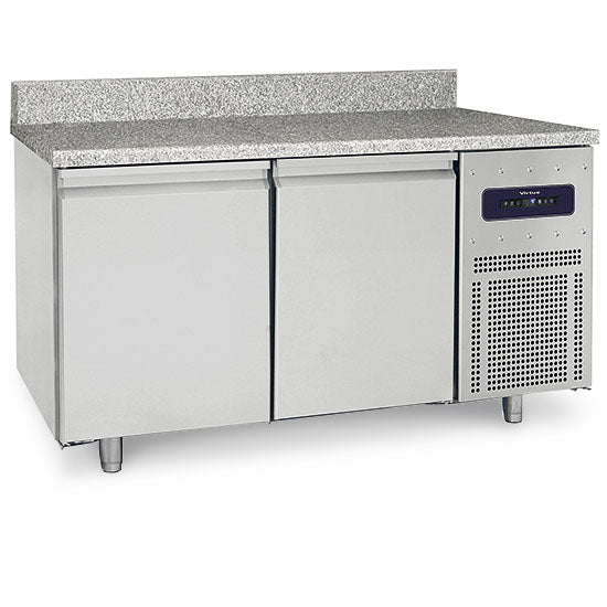 Virtus Bäckereitiefkühltisch 2 türig 600x400 mm mit Granitarbeitsplatte mit Aufkantung, -10°/-25°C