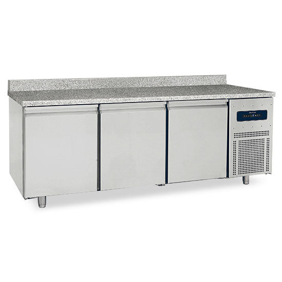 Virtus Bäckereitiefkühltisch 3 türig 600x400 mm mit Granitarbeitsplatte mit Aufkantung, -10°/-25°C