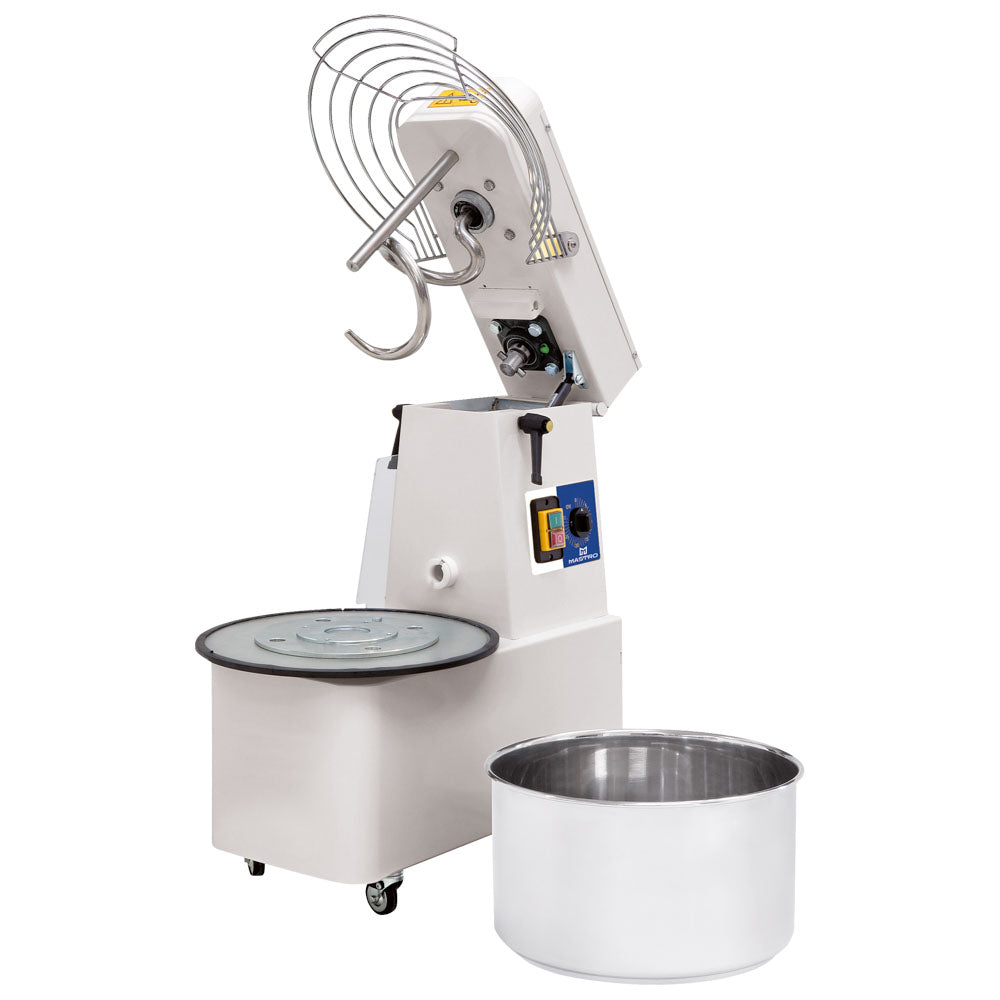 Virtus Spiralteigkneter auf Räder, 25 kg/32 Liter, 1 Geschwindigkeit, mit Timer und abnehmbarer Wanne