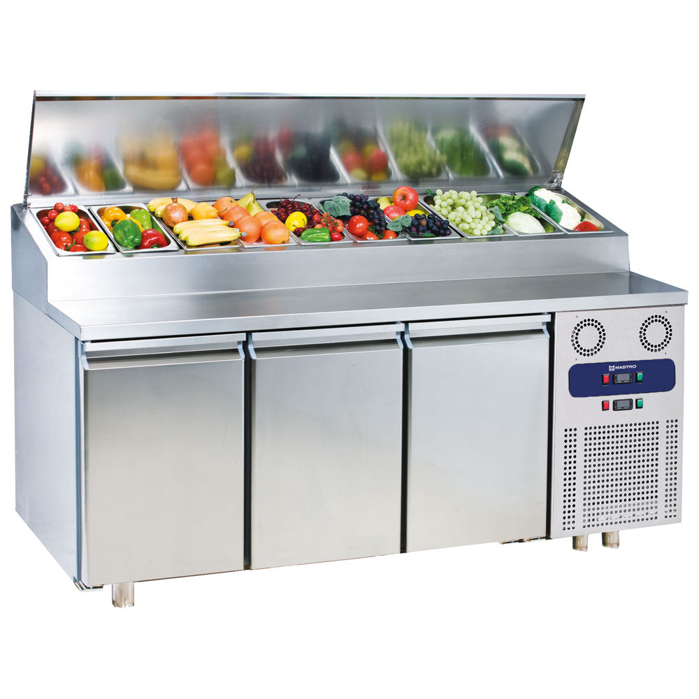 Virtus Kühl-Vorbereitungstisch 3 Türen GN 1/1, 10x GN 1/3 H=150 mm, -2°/+8°C