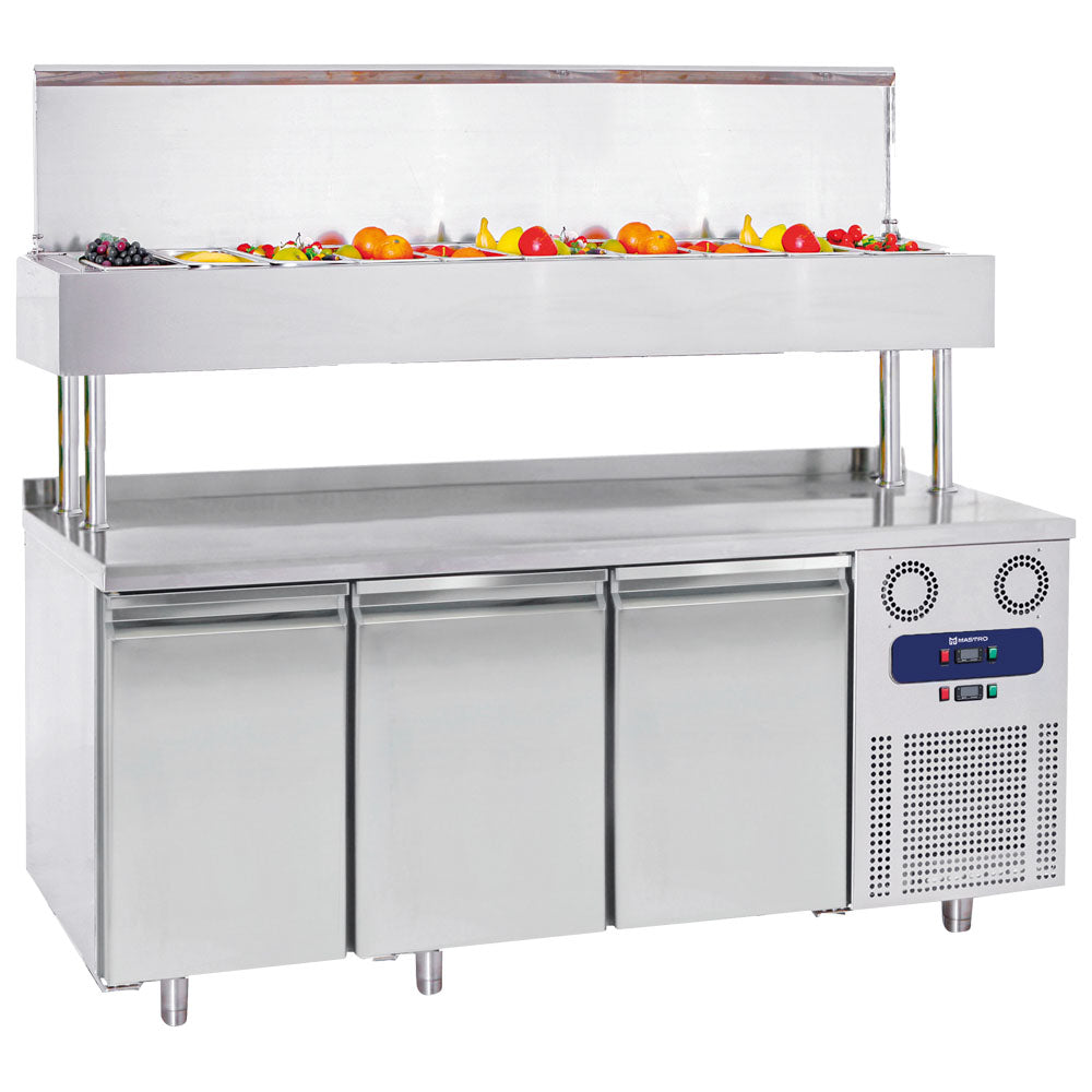 Virtus Kühl-Vorbereitungstisch 3 türig GN mit Kühlaufsatzvitrine 10x GN 1/3