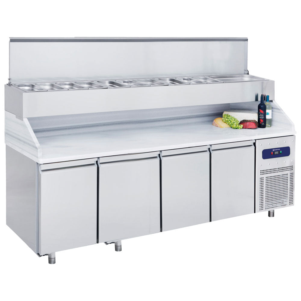 Virtus Pizzatisch mit 4 Türen GN 1/1 und Kühlaufsatz 12x GN 1/3 H=150 mm