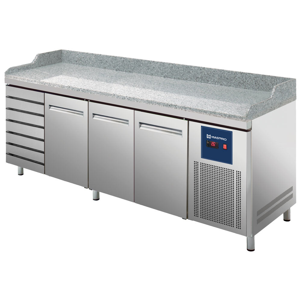 Virtus Pizzatisch mit 3 Türen 600x400 mm, 7 Schubladen 600x400 mm