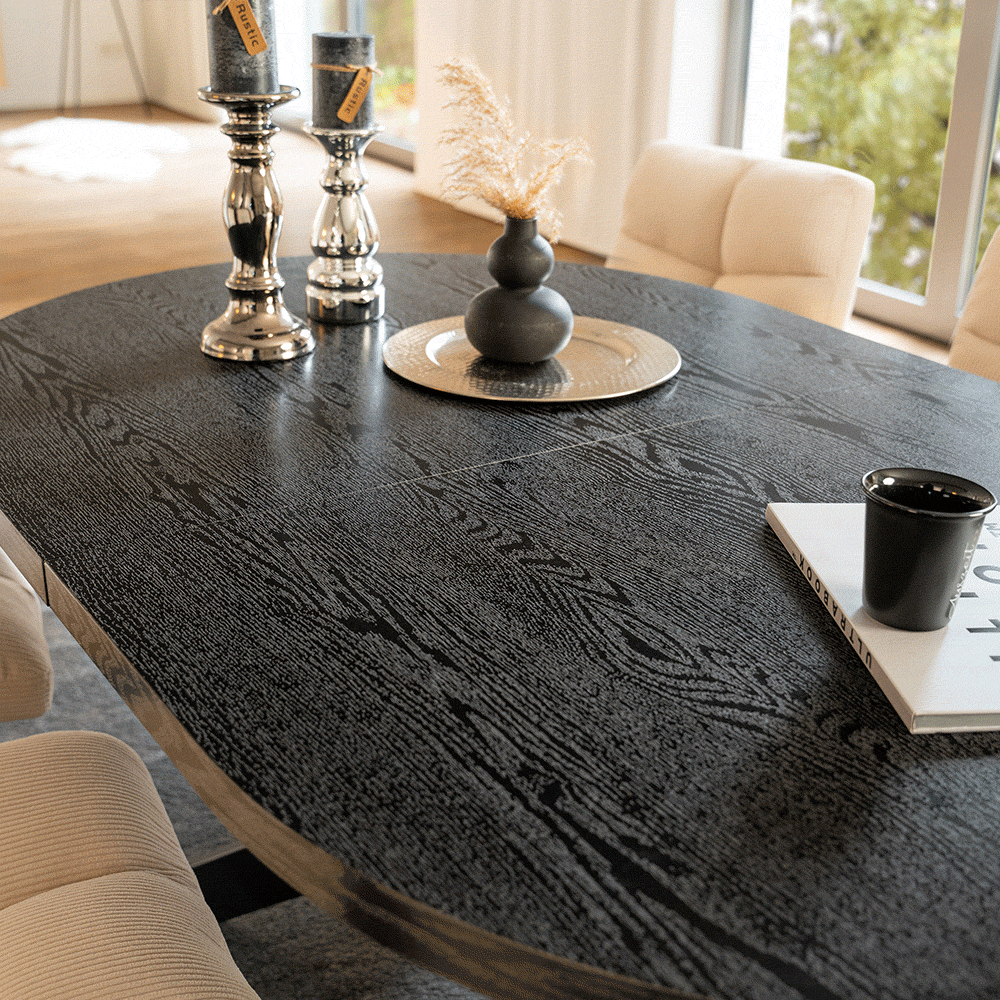 Home Deluxe Esstisch Rund Ausziehbar AVENTURA inkl. Sternfuß - 120-160 x 120 cm Dark Oak