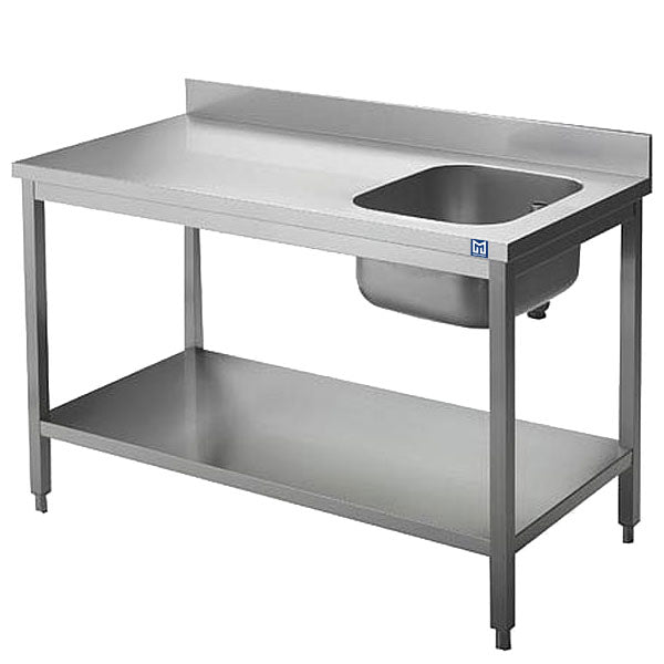 Virtus Arbeitstisch mit Becken rechts, mit Zwischenboden und Aufkantung, 2000x700 mm