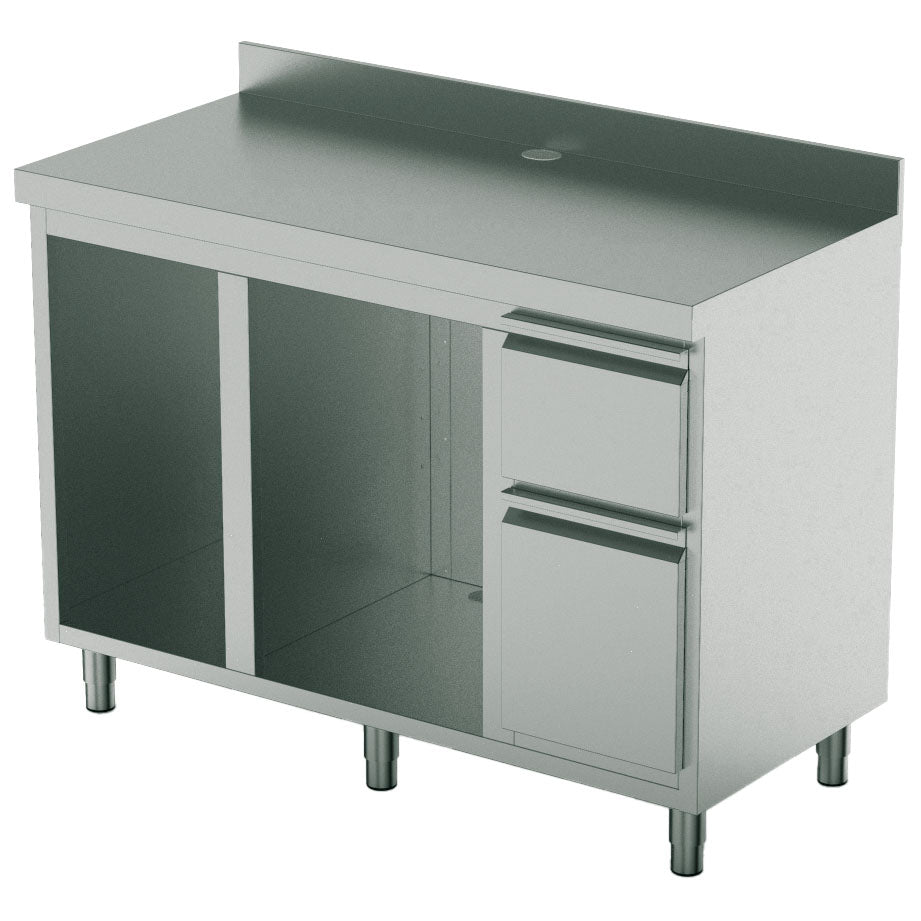 Virtus Kaffeemaschinentheke 1500x700 mm mit Schublade, Kaffeesatzschublade, Abfallbehälter, 2 Gerätefacher