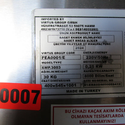 Virtus Elektro-Baguetteschneidemaschine für 10-80 mm Scheiben - GEBRAUCHT
