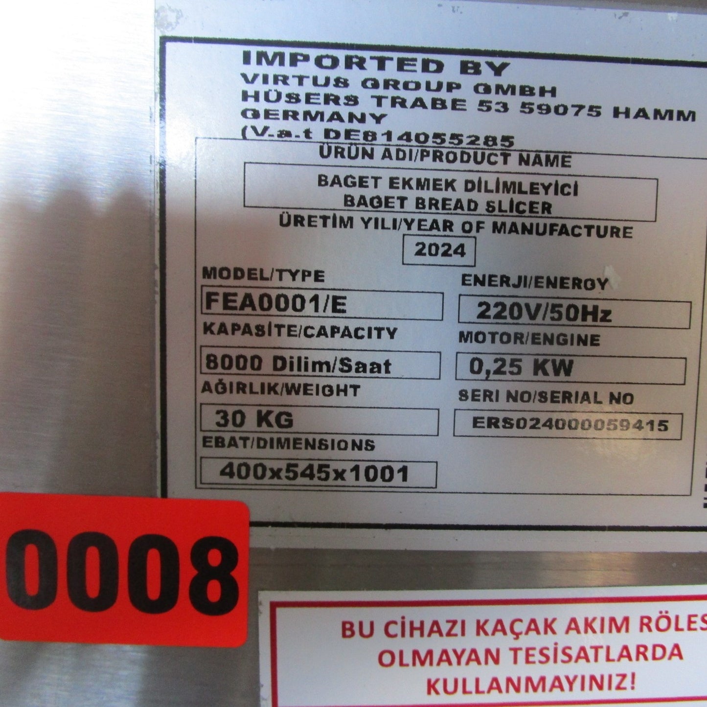Virtus Elektro-Baguetteschneidemaschine für 10-80 mm Scheiben - GEBRAUCHT