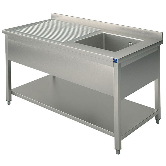 Virtus Spültisch, 1 Becken, Tropftasse links, auf Beinen, mit Zwischenboden, 1000x600 mm