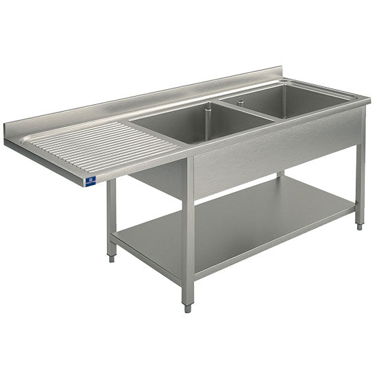 Virtus Spültisch mit Zwischenboden für Einbau-Geschirrspüler, 2 Becken rechts, 2000x700 mm