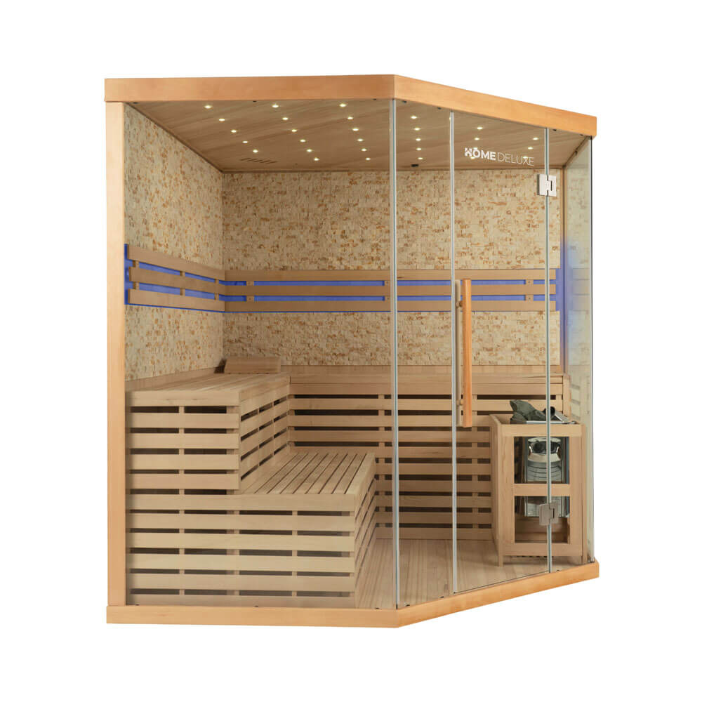 Home Deluxe Traditionelle Sauna mit Kunststeinwand SKYLINE BIG XL - 200 x 200 cm für 6 Personen