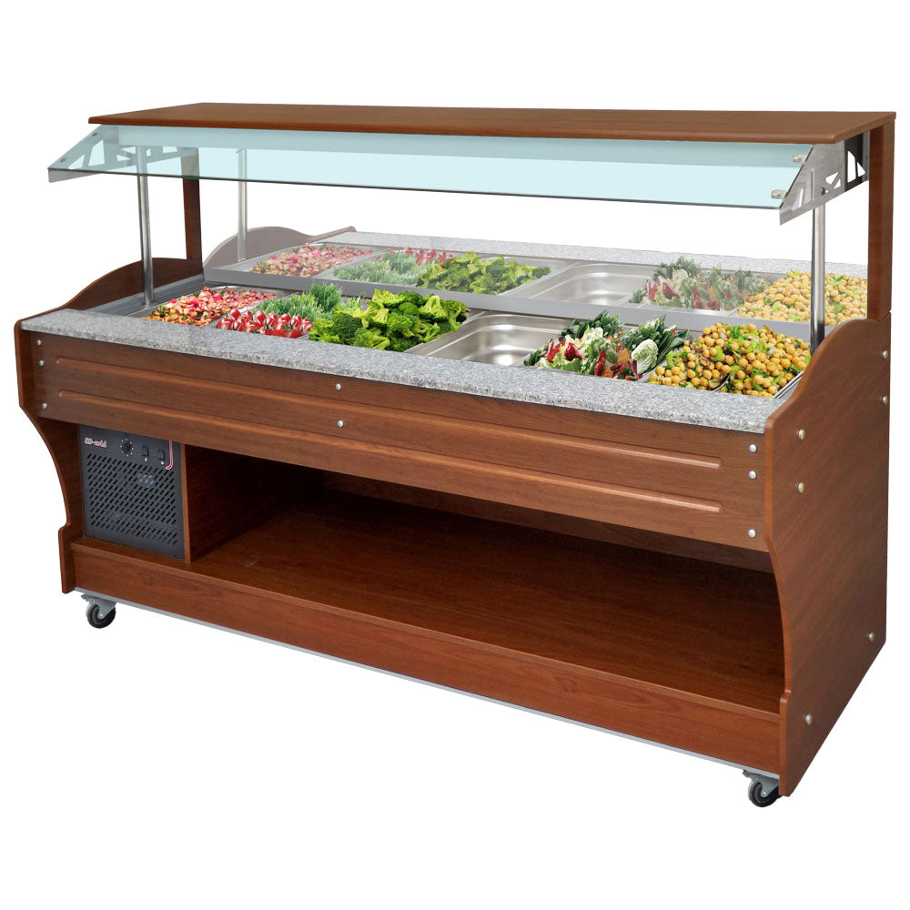 Virtus kaltes Buffet mit statischer Kühlung, Wandmodell, 6x GN 1/1 H=150 mm, Haube nicht absenkbar