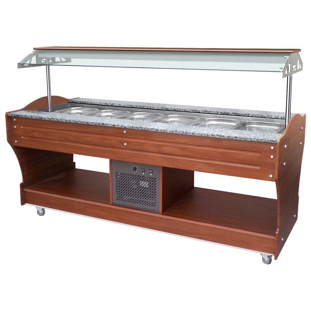 Virtus kaltes Buffet mit statischer Kühlung, Inselmodell, 6x GN 1/1 H=150 mm, Haube nicht absenkbar