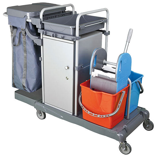 Virtus Reinigungswagen mit Sackhalter, Schrank und Moppeimer