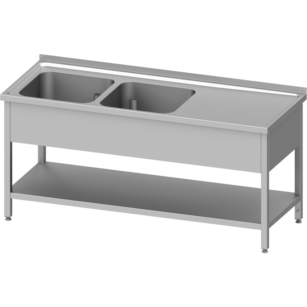 Stalgast Spültisch mit Grundboden 1400x700x850 mm, mit zwei Becken links, mit Aufkantung, verschweißt