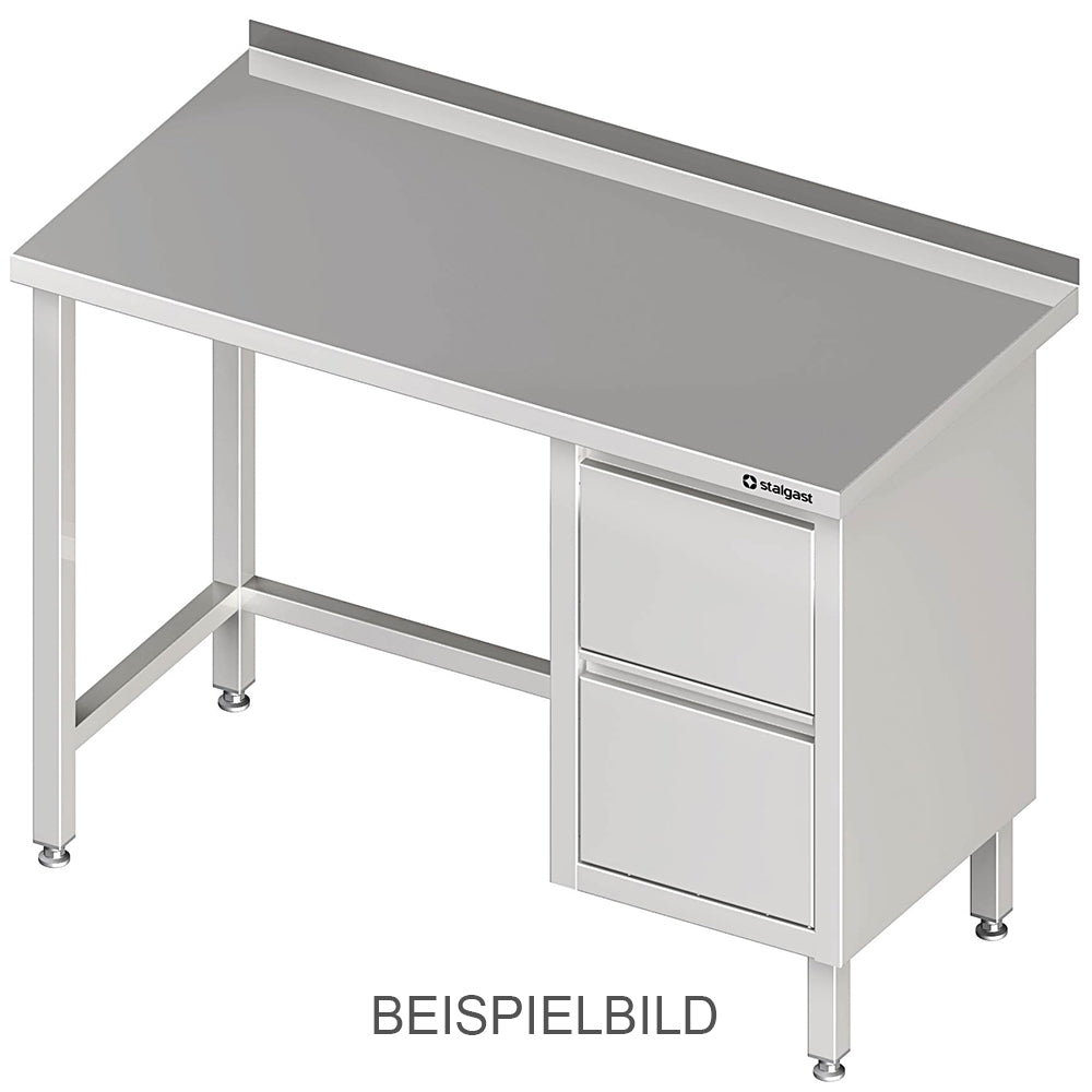 Stalgast Arbeitstisch ohne Grundboden, 2200x600x850 mm, mit 2er Schubladenblock links, mit Aufkantung, verschweißt