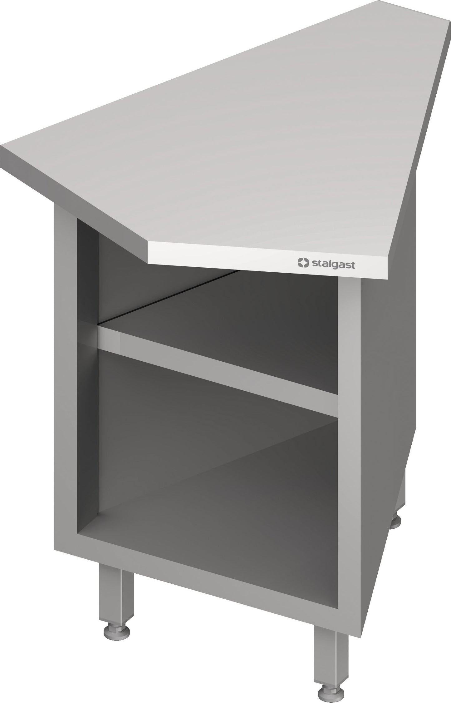 Stalgast Inneneckmodul 45° "Free Flow" mit offenem Unterschrank 644x814x880 mm, Edelstahldeckplatte