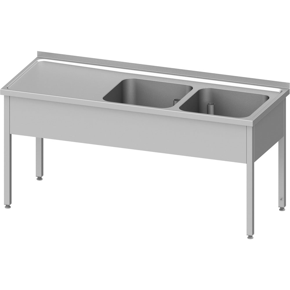 Stalgast Spültisch ohne Grundboden 1300x700x850 mm, mit zwei Becken rechts, mit Aufkantung, verschweißt