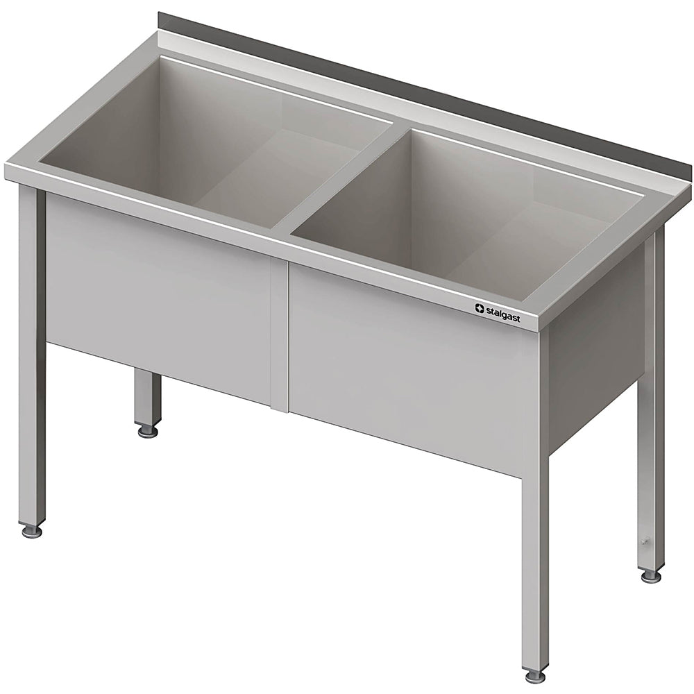 Stalgast Topfspüle mit zwei Becken, 1300x700x850 mm, 400 mm Beckenhöhe, mit Aufkantung, verschweißt
