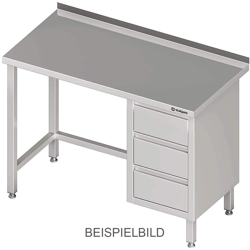 Stalgast Arbeitstisch ohne Grundboden, 1200x600x850 mm, mit 3er Schubladenblock links, ohne Aufkantung, verschweißt