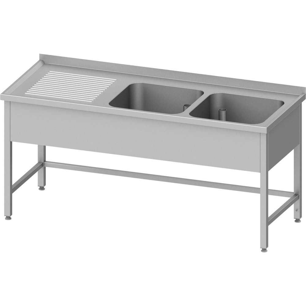 Stalgast Spültisch ohne Grundboden, 1700x700x850 mm, mit zwei Becken rechts, mit Aufkantung, verschweißt
