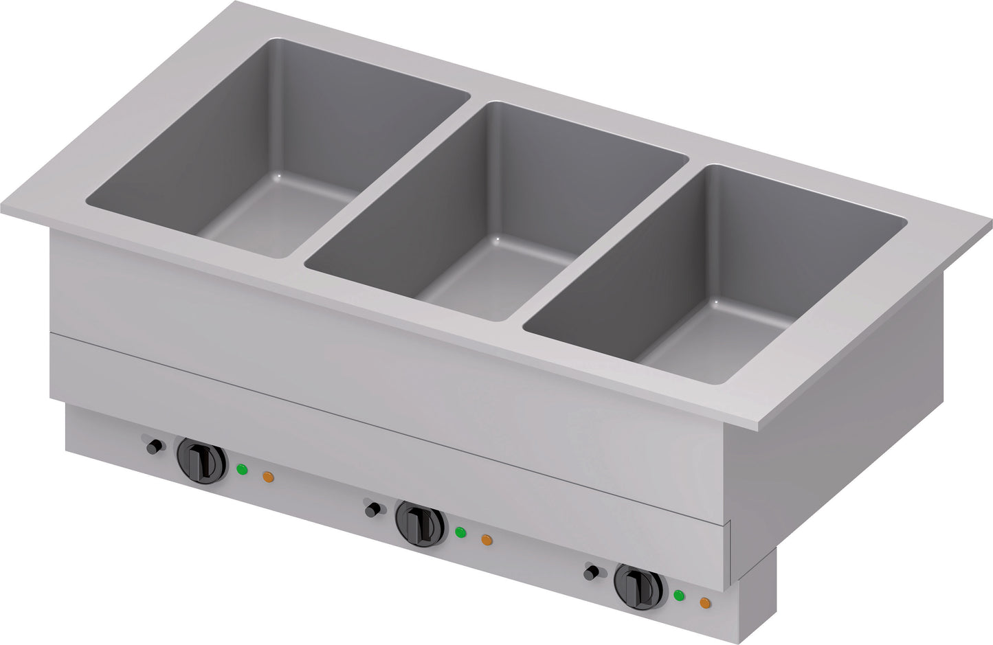 Stalgast Bain-Marie "Drop-In" 3x GN1/1 Einzelbecken 1155x620x390 mm, Edelstahlabdeckung