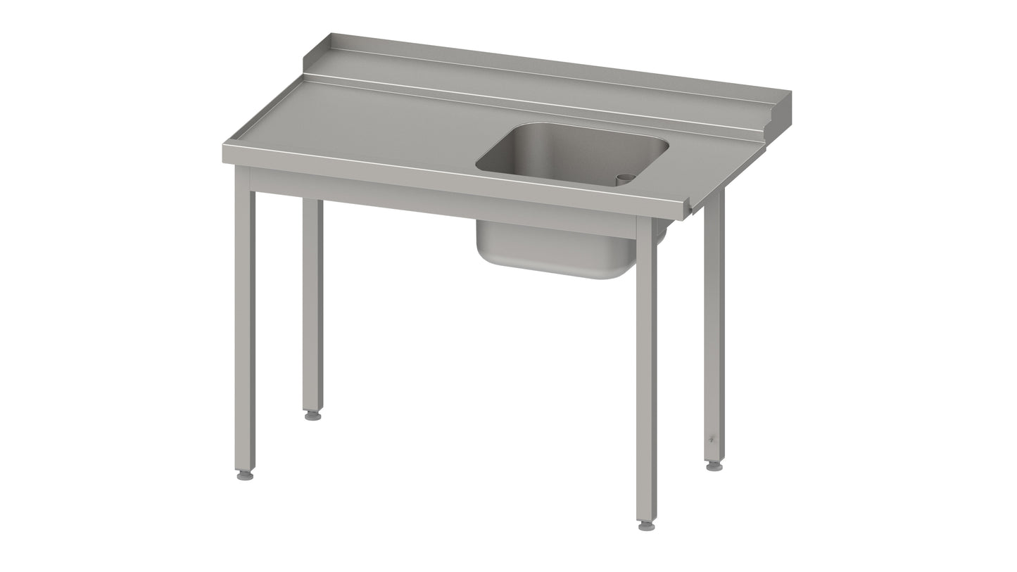 Stalgast Zulauftisch, Korbführung mit Gefälle, ohne Grundboden mit einem Becken 1800x750x880 mm, Anbauseite links, mit Aufkantung, verschweißt