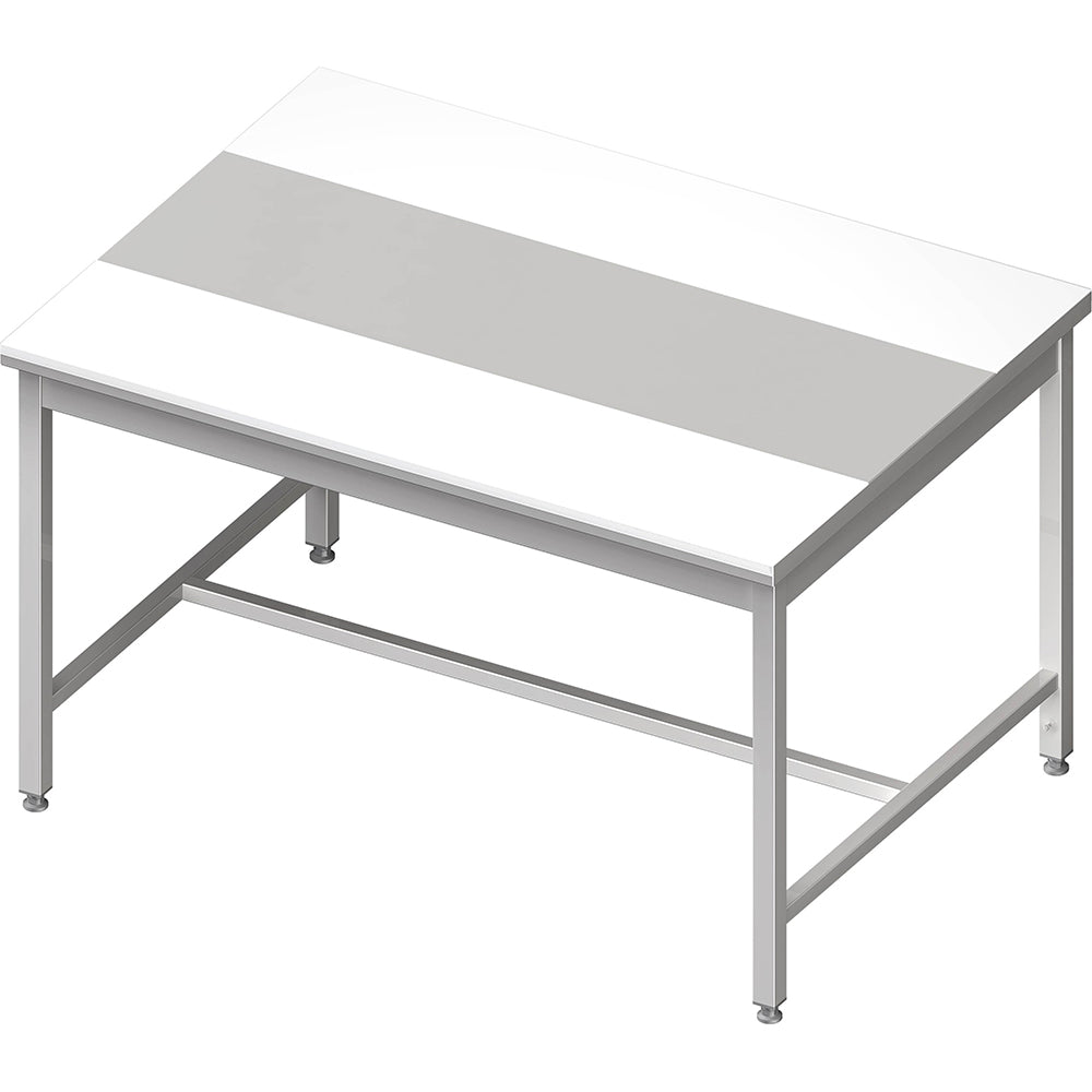 Stalgast Zentralarbeitstisch mit mittiger Strebe, 1800x1400x850 mm, zwei bündig eingelassene PE-Schneidplatten, ohne Aufkantung, verschweißt