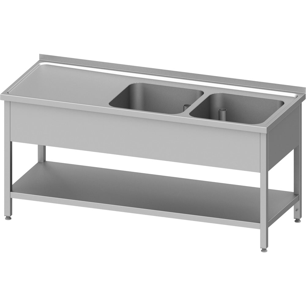 Stalgast Spültisch mit Grundboden 1100x600x850 mm, mit zwei Becken, mit Aufkantung, verschweißt