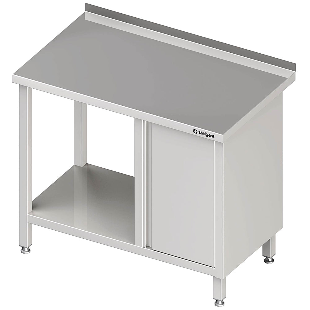 Stalgast Arbeitstisch mit Grundboden, 2200x600x850 mm, mit Flügeltürschrank rechts, mit Aufkantung, verschweißt