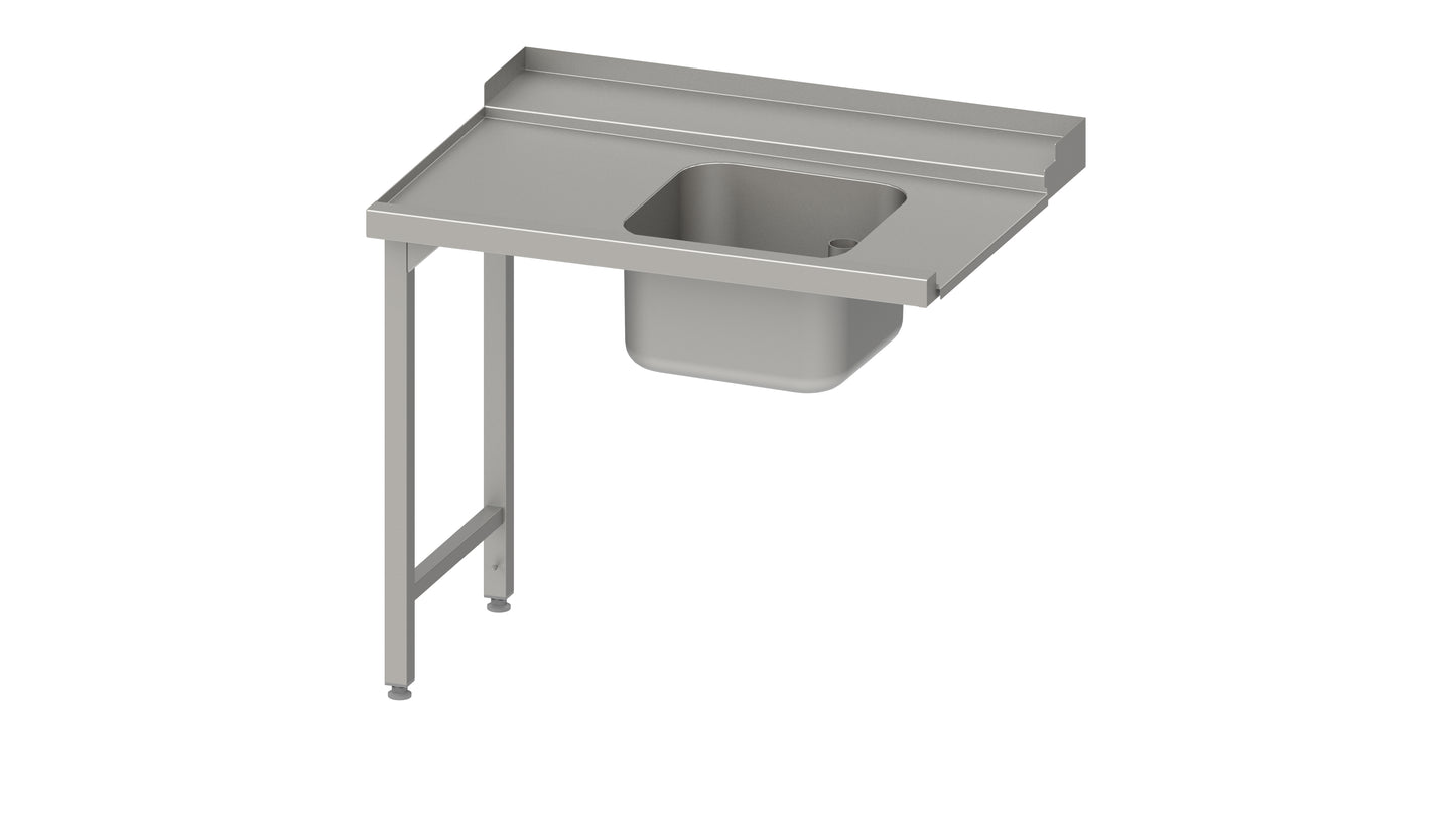 Stalgast Zulauftisch, Korbführung mit Gefälle, auf zwei Beinen mit einem Becken 1000x750x880 mm, Anbauseite links, mit Aufkantung, verschweißt