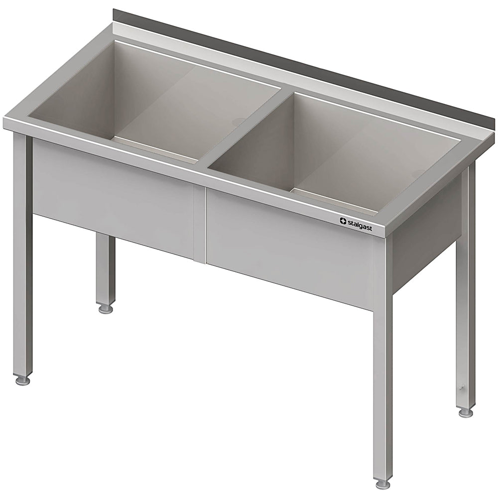 Stalgast Topfspüle mit zwei Becken, 1300x700x850 mm, 300 mm Beckenhöhe, mit Aufkantung, verschweißt