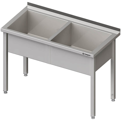 Stalgast Topfspüle mit zwei Becken, 1300x700x850 mm, 300 mm Beckenhöhe, mit Aufkantung, verschweißt
