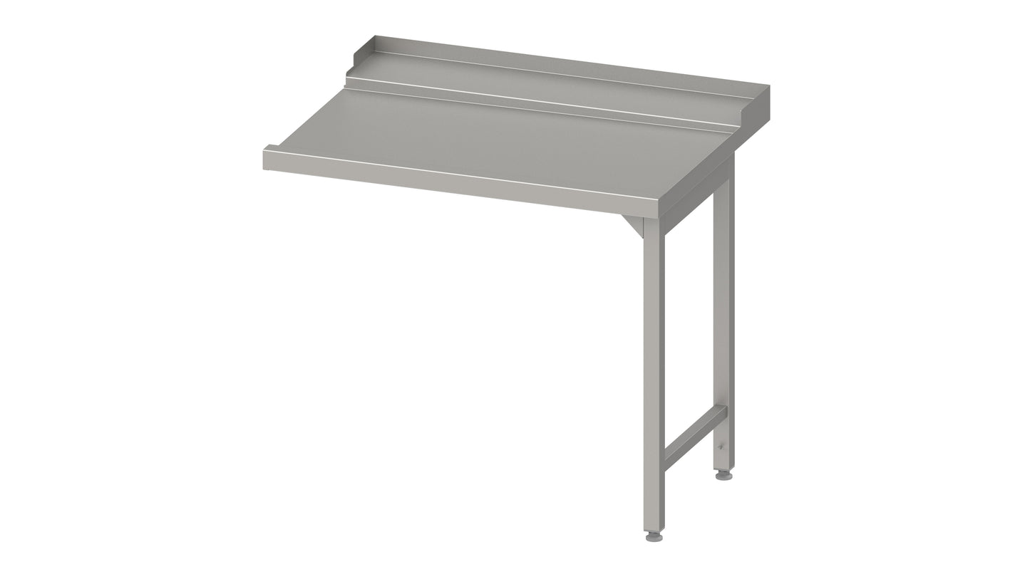 Stalgast Ablauftisch, Korbführung mit Gefälle, auf zwei Beinen 1300x750x880 mm, Anbauseite rechts, mit Aufkantung, verschweißt